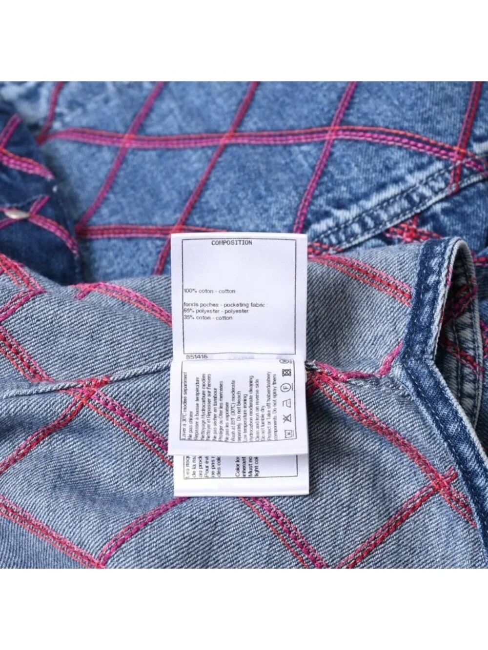 Chanel Collarless Denim Jacket CC Logo Stitch Blue
